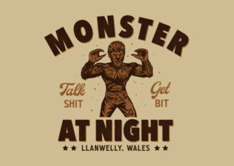 monster at night t shirt designs for sale