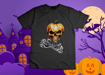 Halloween Gamer Skeleton Pumpkin Costume T-Shirt Design