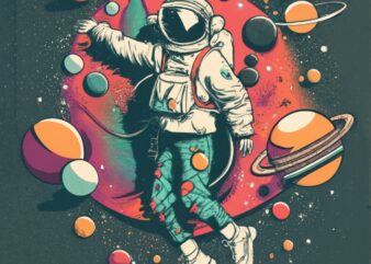 urban dancer young girl floating in space, t-shirt design PNG File