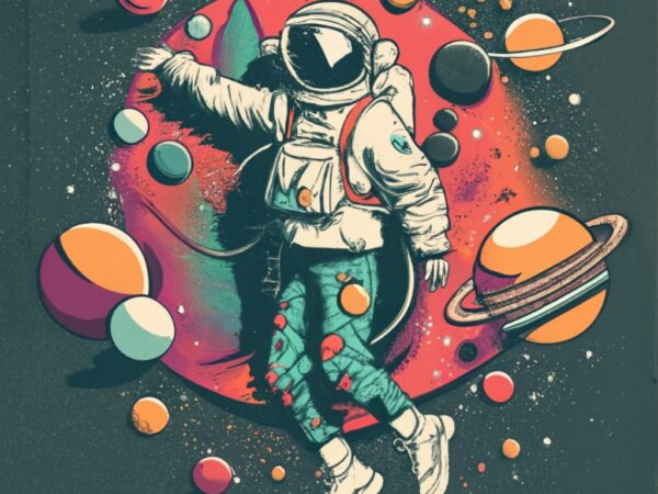 Urban dancer young girl floating in space, t-shirt design png file Urban dancer young girl floating in space, t-shirt design png file