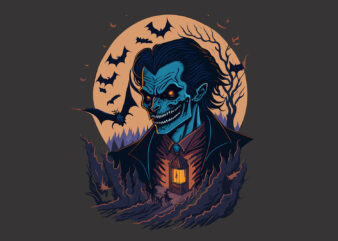 Green Spooky Vampire Halloween Ghost t shirt design template
