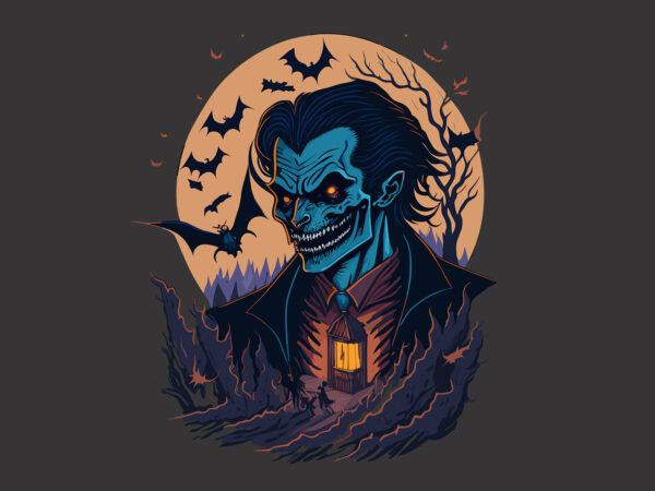 Green spooky vampire halloween ghost t shirt design template