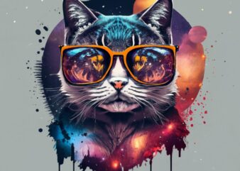 t-shirt design, double exposure cat and galaxy with with words “Camilo” stencil art PNG File