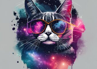 t-shirt design, double exposure cat and galaxy with with words “Cosmic Kitty” stencil art, dark fantasy, fashion, typography PNG File