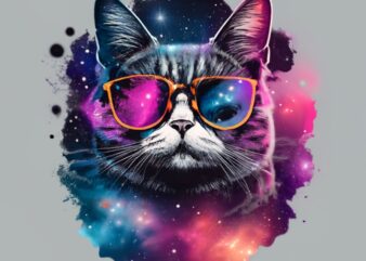double exposure cat and galaxy with with words “Cosmic Kitty” stencil art PNG File t shirt vector illustration