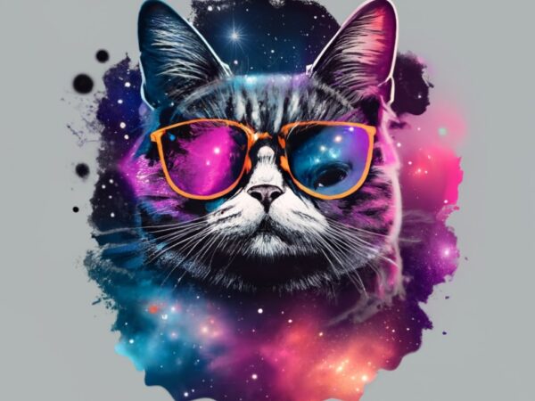 Double exposure cat and galaxy with with words “cosmic kitty” stencil art png file t shirt vector illustration