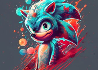 vector t-shirt design, Sonic. in red watercolor splash PNG File