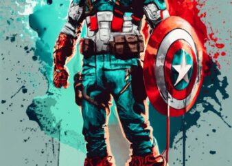 t-shirt design, CAPTAIN AMERICA. watercolor splash PNG File