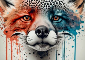 t-shirt design, FOX evil. watercolor splash PNG File