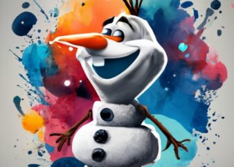 t-shirt design, Olaf from frozen. watercolor splash PNG File
