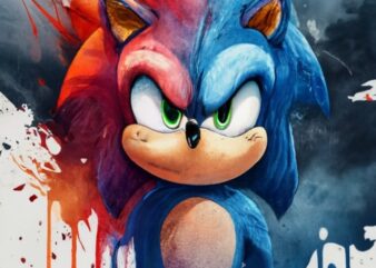 t-shirt design, Sonic the hedgehog. watercolor splash PNG File