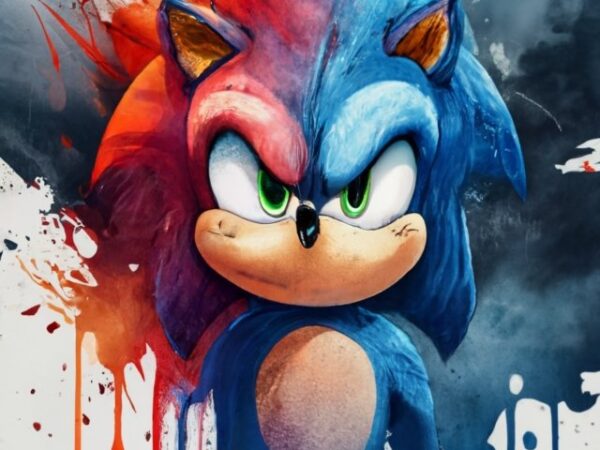 T-shirt design, sonic the hedgehog. watercolor splash png file