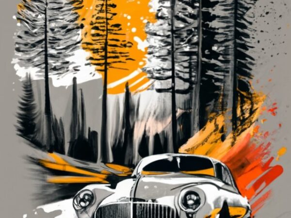 T-shirt design, black zephyr car 1950. watercolor splash png file