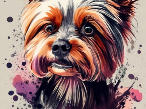 T-shirt design, brown yorkie dog. watercolor splash png file