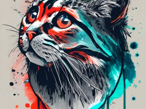 T-shirt design, cute cat. watercolor splash png file