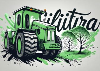 t-shirt design, forestry machine operator . 3D text ” SILVICULTURA” . watercolor splash PNG File