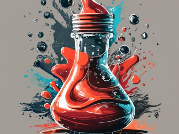 T-shirt design, hotsauce. watercolor splash, in black and white, but with only a few red and blue eccents png file