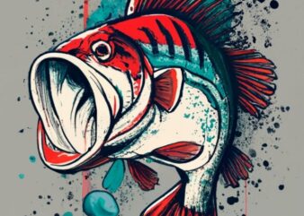 t-shirt design, large mouth bass. watercolor splash PNG File