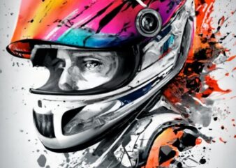 vector t-shirt design, racing helmet. watercolor splash PNG File