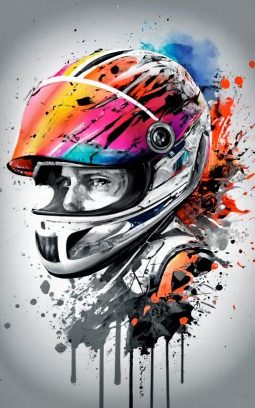 vector t-shirt design, racing helmet. watercolor splash PNG File