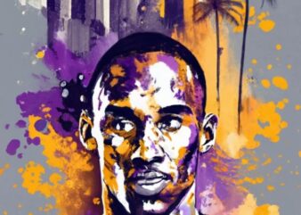 t-shirt design, the young Kobe Bryant in watercolor splash PNG File