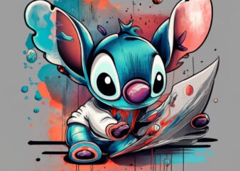 t-shirt design, Lili Stitch cartoon watercolor splash PNG File