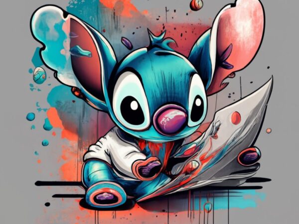 T-shirt design, lili stitch cartoon watercolor splash png file