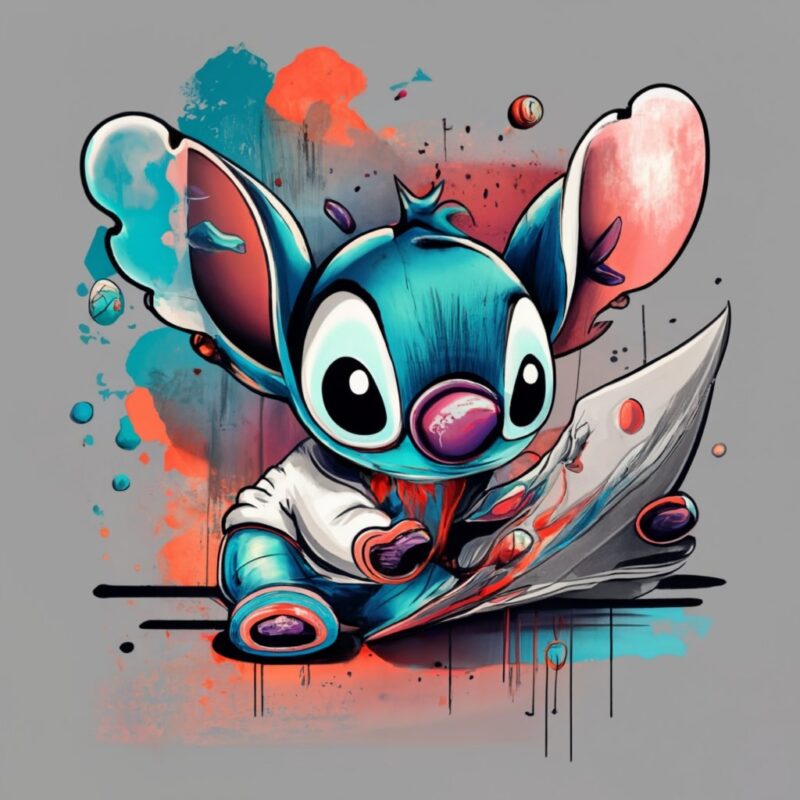 t-shirt design, Lili Stitch cartoon watercolor splash PNG File