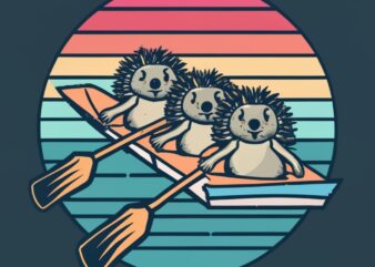 t shirt design of baby hedgehogs Rowing PNG File