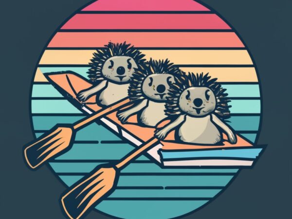 T shirt design of baby hedgehogs rowing png file