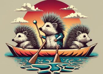 t shirt design of realistic hedgehogs Rowing PNG File
