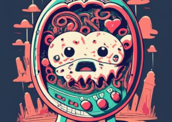 vibrant t-shirt design of a tomagotchi in a horror style PNG File