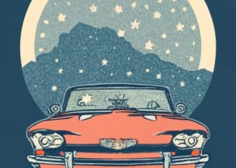 vintage border, vintage T-shirt design of an ink drawing of a Chevrolet Corvair. Also, have stars spaced out in the middle of the circle moo
