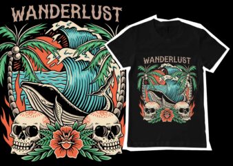 Wanderlust traditional illustration for t-shirt design