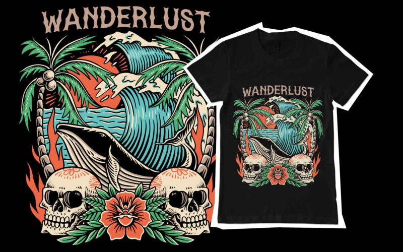wanderlust traditional illustration for t-shirt design
