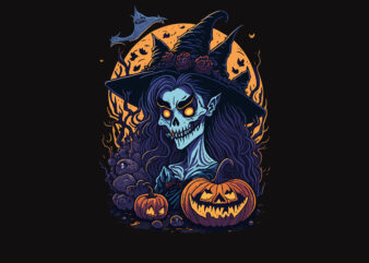 Spooky Pumpkin Witch Halloween Tshirt Design