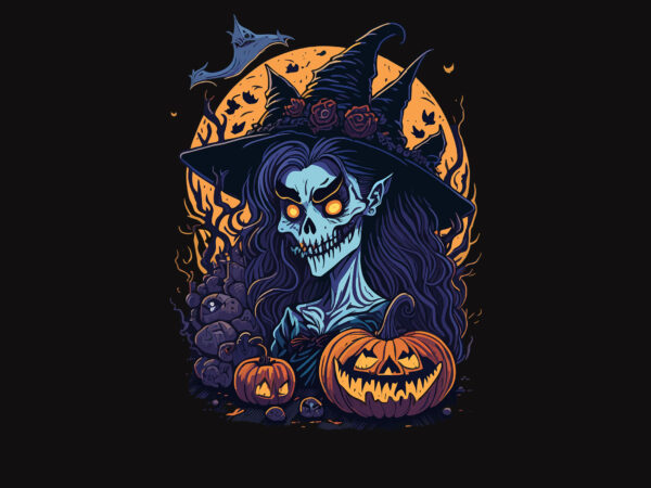 Spooky pumpkin witch halloween tshirt design
