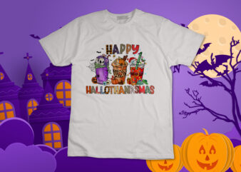 Happy Hallothanksmas Halloween Coffee Latte Thanksgiving T-Shirt Design