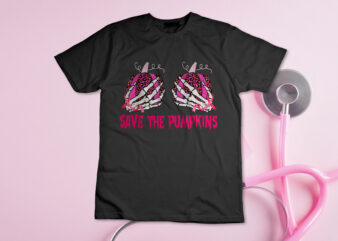 Save The Pumpkins Leopard Skeleton Breast Cancer Awareness T-Shirt Design