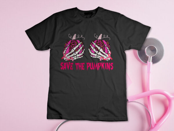 Save the pumpkins leopard skeleton breast cancer awareness t-shirt design