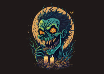 Spooky Halloween Zombie Skull Halloween t shirt template vector