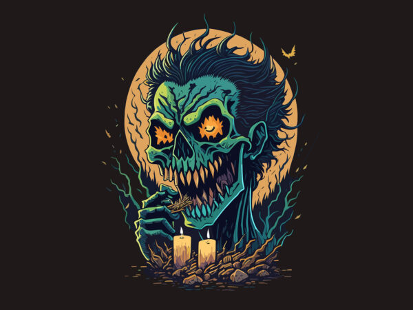 Spooky halloween zombie skull halloween t shirt template vector