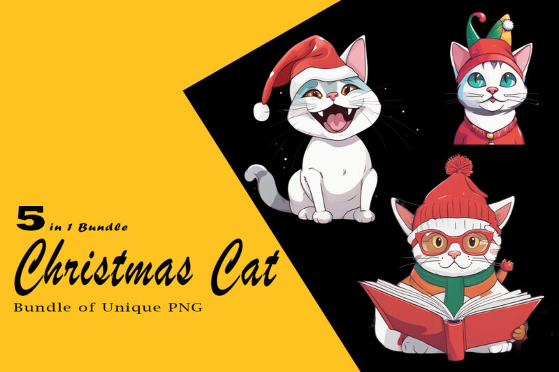 Christmas Cat Illustration for POD Clipart Design is Also perfect for any project: Art prints, t-shirts, logo, packaging, stationery, merchandise, website, book cover, invitations, and more.V.2