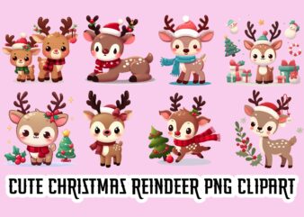 Cute Christmas Reindeer PNG Clipart Bundle