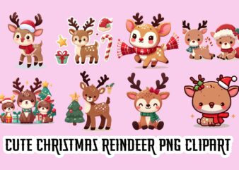 Cute Christmas Reindeer PNG Clipart Bundle