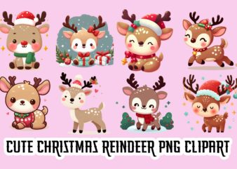 Cute Christmas Reindeer PNG Clipart Bundle