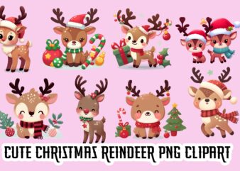 Cute Christmas Reindeer PNG Clipart Bundle