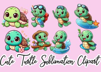 Cute Turtle Sublimation Clipart Bundle