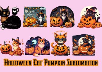 Halloween Cat Pumpkin Sublimation Clipart Bundle