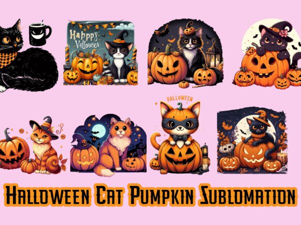 Halloween cat pumpkin sublimation clipart bundle graphic t shirt